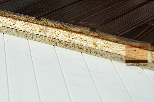 Panel de madera Tricapa entreplanta. Viroc + OSB 3 + friso abeto.