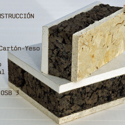 Panel de madera para bioconstrucción. Acabado placa de yeso laminada (cartón-yeso).