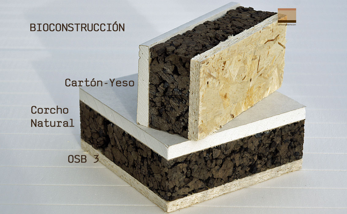 Panel de madera para bioconstrucción. Acabado placa de yeso laminada (cartón-yeso).